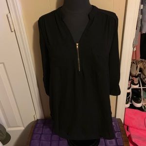 4/$20 Sheer black blouse with gold zipper